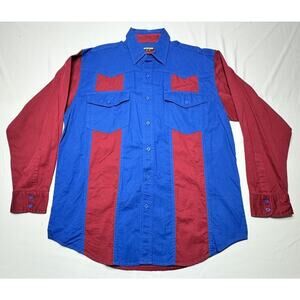 NWT Frontier Series Men's Long Sleeve Blue Red Western Button Up Shirt - Size L*